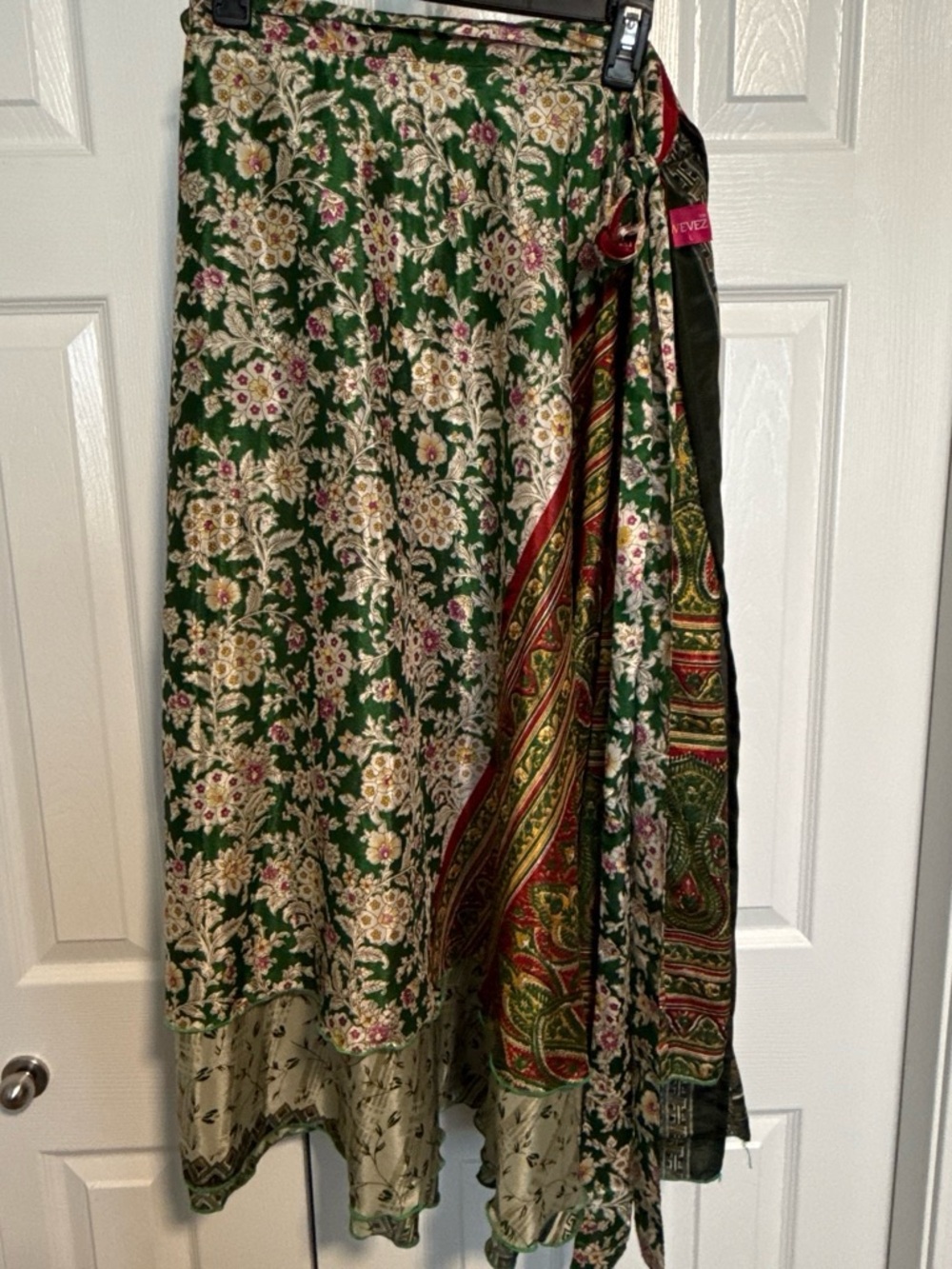 Green Floral Wrap Skirt with Paisley Border